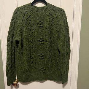 J Crew Olive Green Pom Pom Sweater NWT